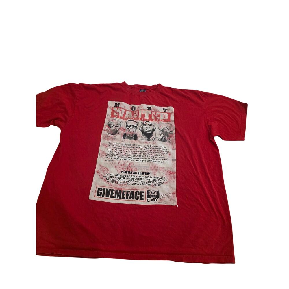 Vintage GiveMeFace Most Wanted Graphic T Shirt Red Y2K Hip Hop Rap 4XLp-[90o